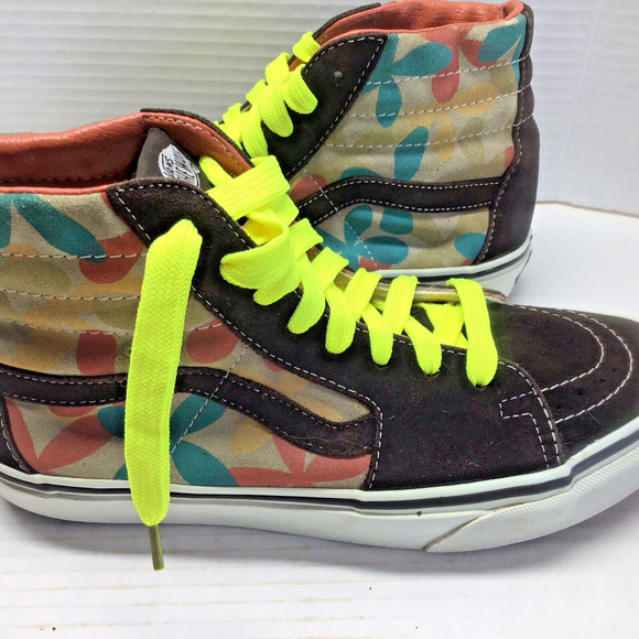 Vans Sk8-Hi Brown Leather Trippy Hippy Flower Hi-Top Sneaker Men 6.5 / Women 898 - Picture 2 of 8